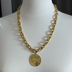 VINTAGE Anne Klein Lion Logo Pendant Necklace - Gold Statement Chain
